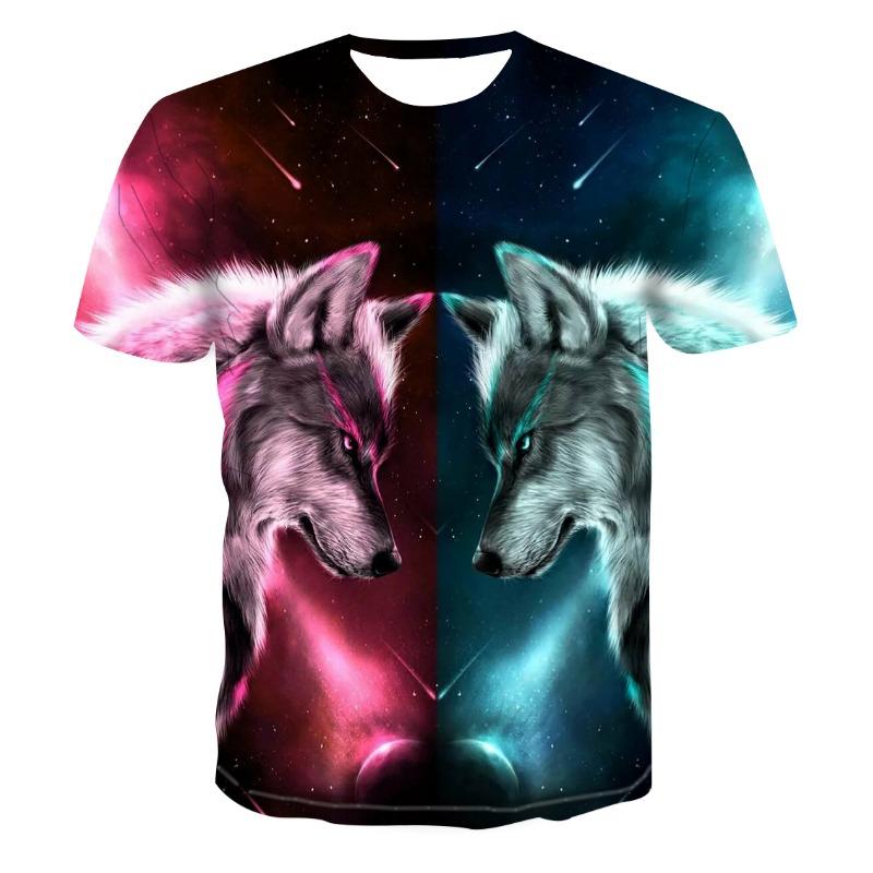 

Модные футболки с принтом 3D волка для мужчин/женщин, крутая футболка с принтом, унисекс, футболка с коротким рукавом, большой размер 6XL