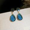Light luxury artificial crystal zircon water drop silver needle earrings French temperament earrings