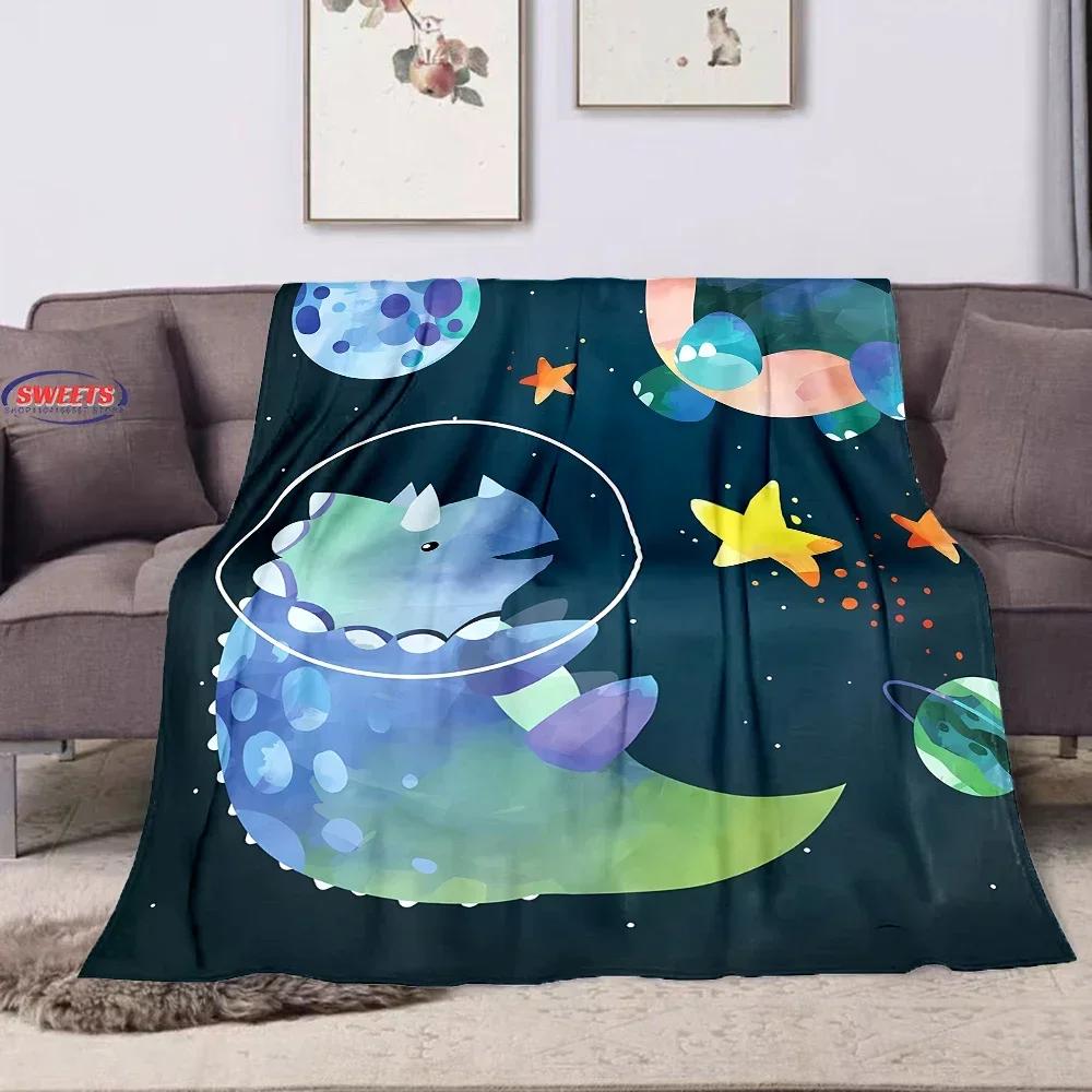 Dinosaur Print Flannel Throw Blanket Soft Warm Bed Cover for Bedroom Sofa Picnic Outdoor Leisure Nap Trip Gift