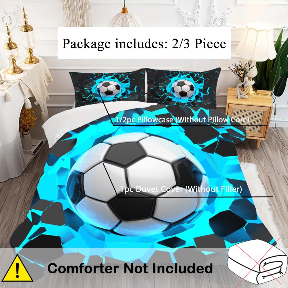 Comforter Fashion Cartoon Football Print Set Soccer Ball Pattern Sports Theme Bedding Colorful Style S