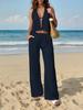 2-teiliges Bekleidungsset, bestehend aus einem trägerlosen Neckholder-Top und einer Hose mit weitem Bein und Kordelzug, geeignet für Freizeitkleidung, Damen-Strandmode