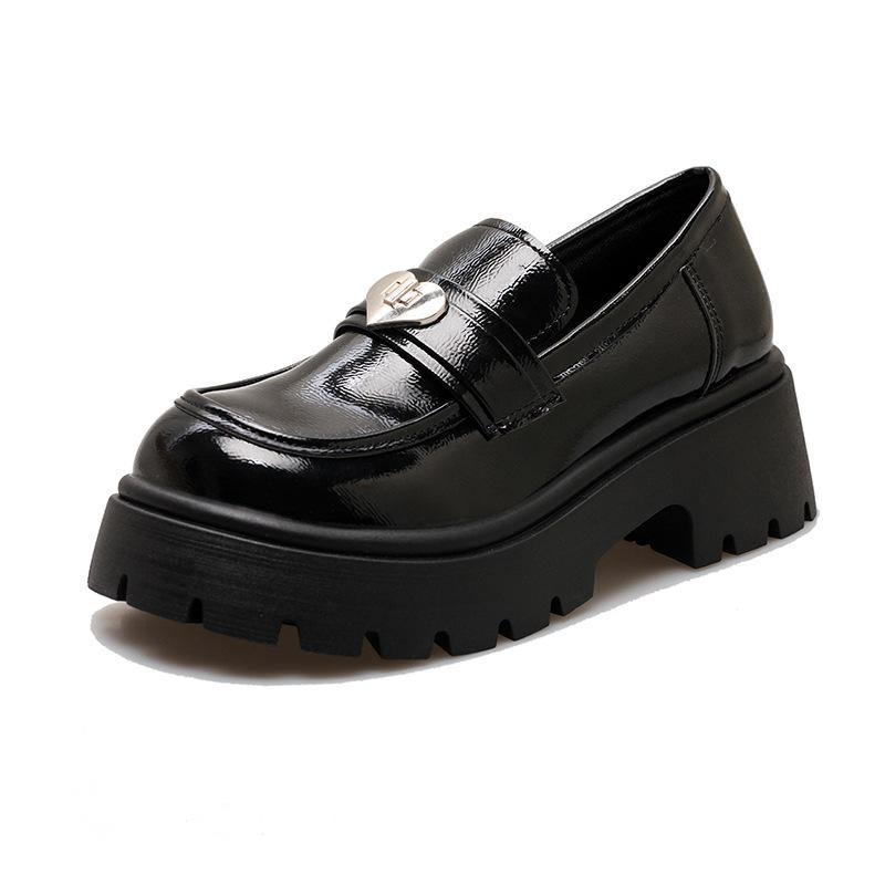 Повседневные черные туфли на одну ногу с толстой подошвой кожаные туфли женские весенние туфли в стиле ретро Le Fu модные женские дышащие туфли 40 2346₽