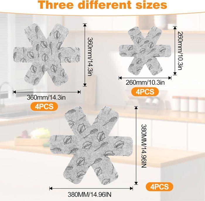 Séparateurs de poêles - Protection Casserole - Lot de 12 pièces - 3 tailles - Tissu non tissé