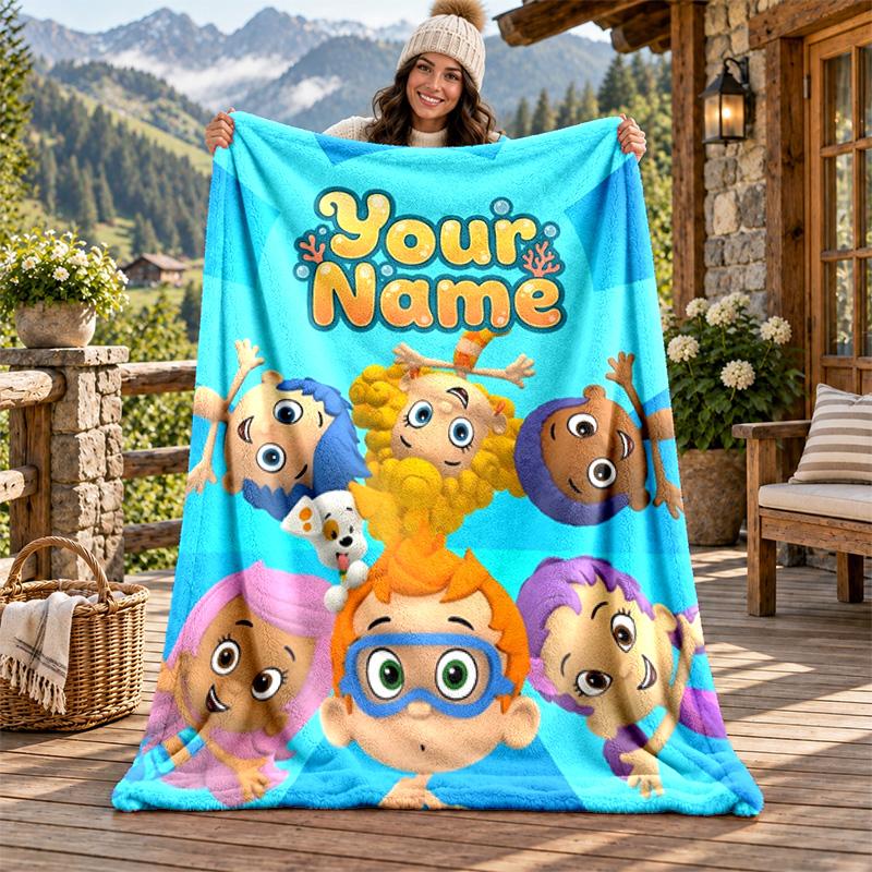 Bubble Guppies Individueller Name Flanelldecke Personalisierte Weiche Warme Plüschdecke Personalisierte Geschenkidee für Familie Freunde