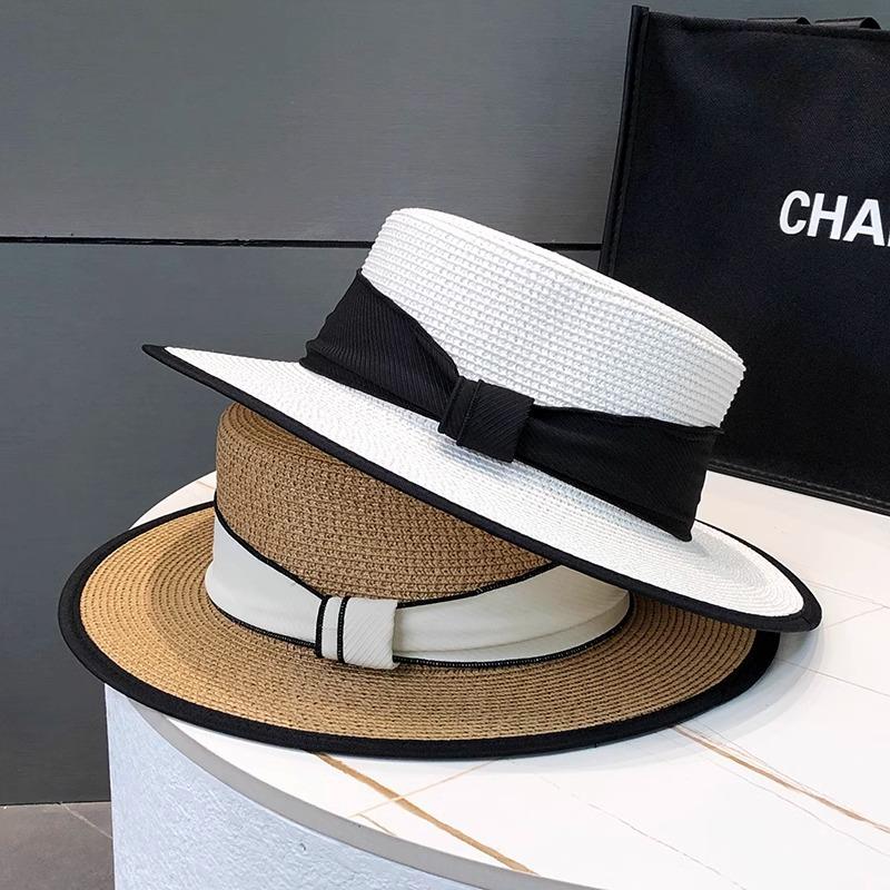 Flat Top Straw Hat Children's Summer 2025 New Straw Top Hat Seaside Sunshade Sunscreen Hat Beach Sun Hat
