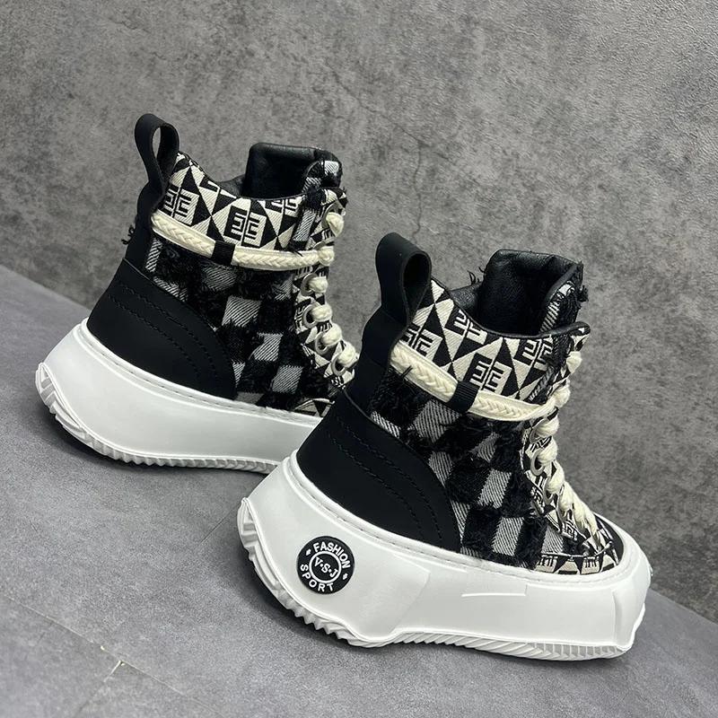 Fashion High-end canvas shoes for men breathable thick so high add mixed color lace-up casual shoes A6