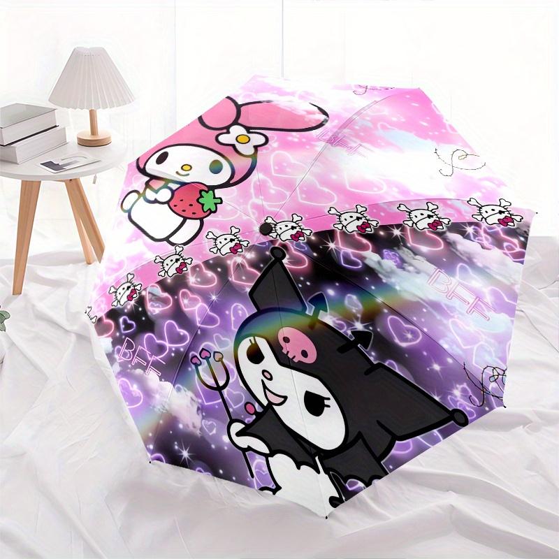 My Melody,Kuromi Automatic Folding Umbrella-Simple 8-Rib Design, Bright Cartoon Pattern, Durable Iron Frame, Suitable For Travel, Outdoor, B