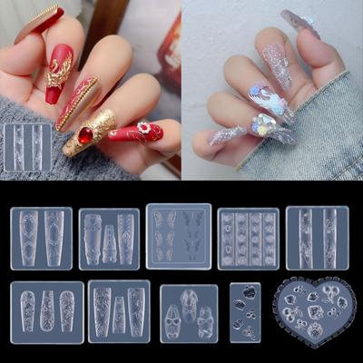 Silikonform für Nagelkunst, 3D-Nagelkunst-Schnitzform, Vorlagen für präzise geprägte Muster, Nagelwerkzeuge, Nagelanhänger für den Salon