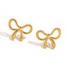 European-American Fashion: 18K Gold-Plated Stainless Steel Bow Necklace & Cute Stud Earrings for Women