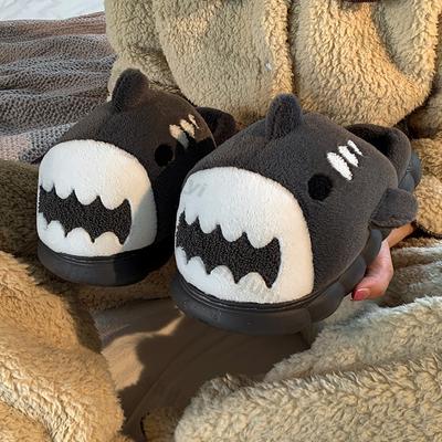 Sievietes Cute Shark Mājas Kokvilnas Čības Pāri Ziemas Mīkstas Biezas Apakšpuses Iekštelpu čības Sieviešu Neslīdošas Plakanas Mājas Neslīdošas Kurpes