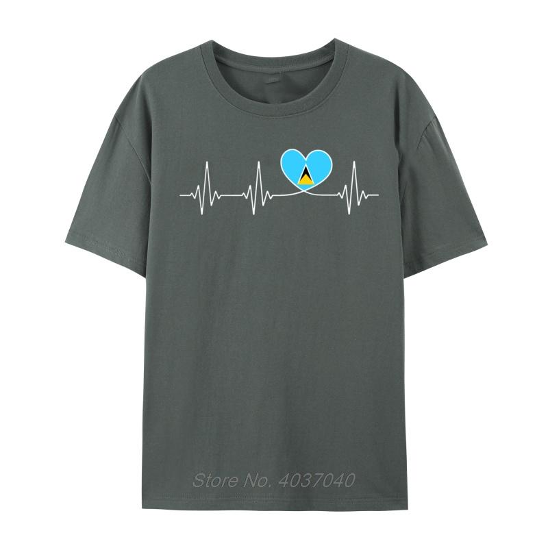 Saint Lucia Love Heartbeat St Lucian Flag On Saint Lucia Runner Heartbeat Loose Print Tshirts Unisex Tops T Shirt Sweatshirts
