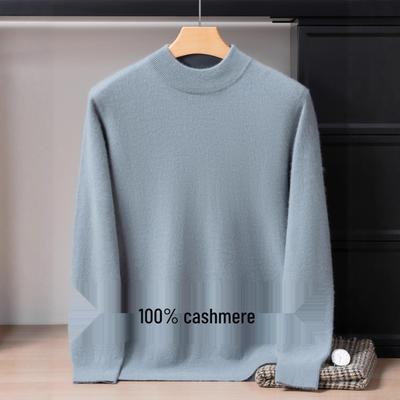 Pull en Cachemire Double Épaisseur pour Homme, Col Semi-Haut, Manches Longues, Style Business Casual, Couche de Base Tricotée Chaude