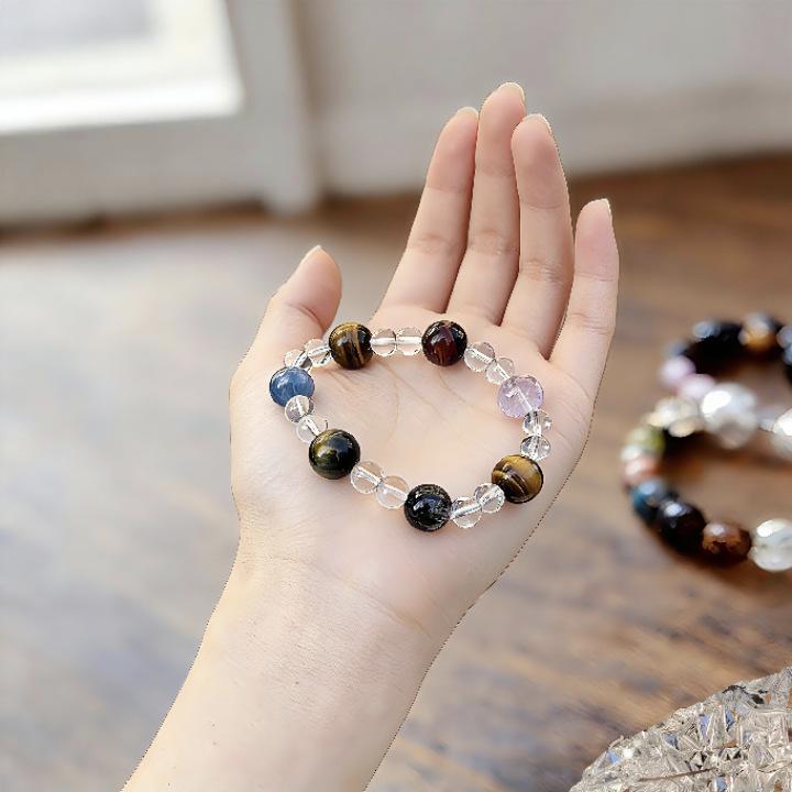 Высококачественный браслет из радужного кристалла с голубым кианитом и розовым кварцем