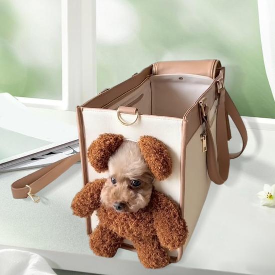 Haustiertasche Handtasche Hundetragetasche Tote mit Leinenclip Guckfenster Weiche Reise-Umhängetasche für Kleine Hunde oder Katzen Bichon Pudel Yorkie