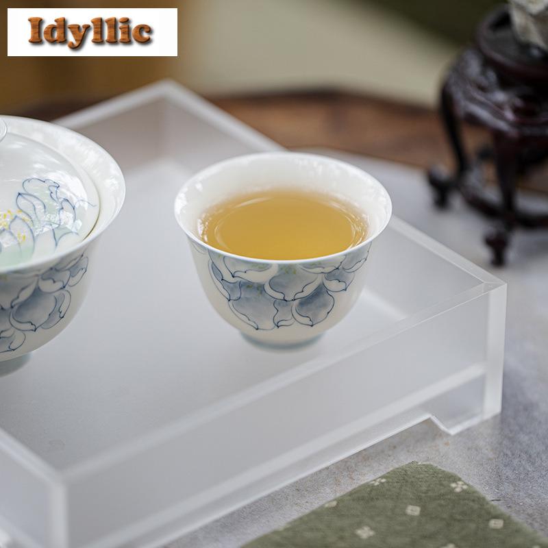 2pc/lot Hand-painted Blue And White Lotus Teacup Japanese Tea Bowl Mug Tea-tasting Personal Cup Chazhan Master Cups Teaware 50ml