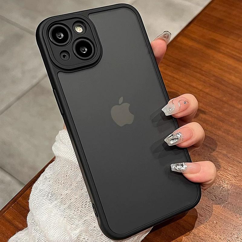 Luxury Matte Black Phone Case For iPhone 12 13 14 15 16 17 Pro Max Plus Air Transparent Shockproof Bumper Back Cases Cover