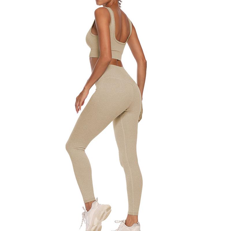 

Женский бесшовный рубчатый комплект для йоги - Дышащий, влагоотводящий, с эффектом подтяжки бедер, с высокой посадкой, для фитнеса Large хаки