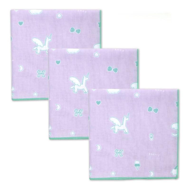 Unicorn Purple Gauze Set of Made In Iroha Mameo Series Handkerchiefs, 3, Japan, 100% Cotton, 35x35cm,