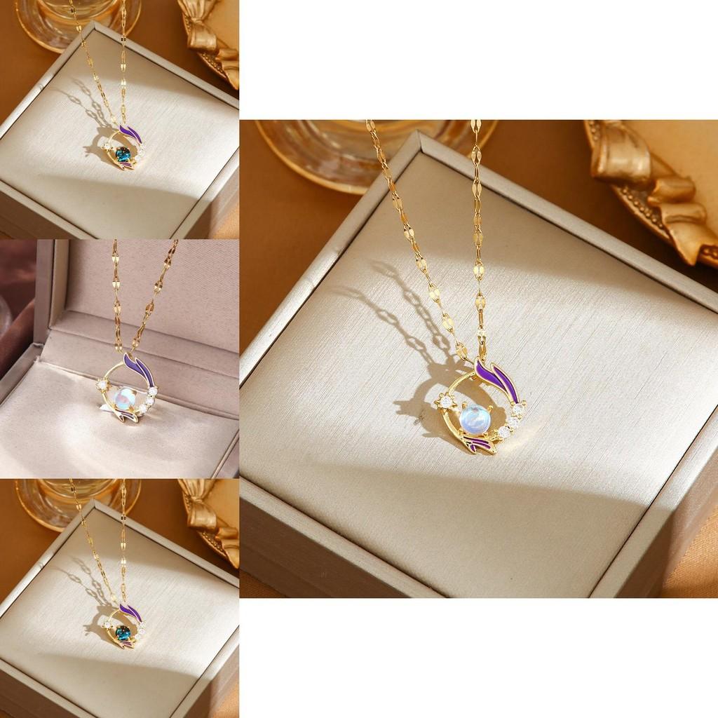 Elegant Ocean Inspired Titanium Steel Pendant Necklace For Women With Stylish Waves And Stars