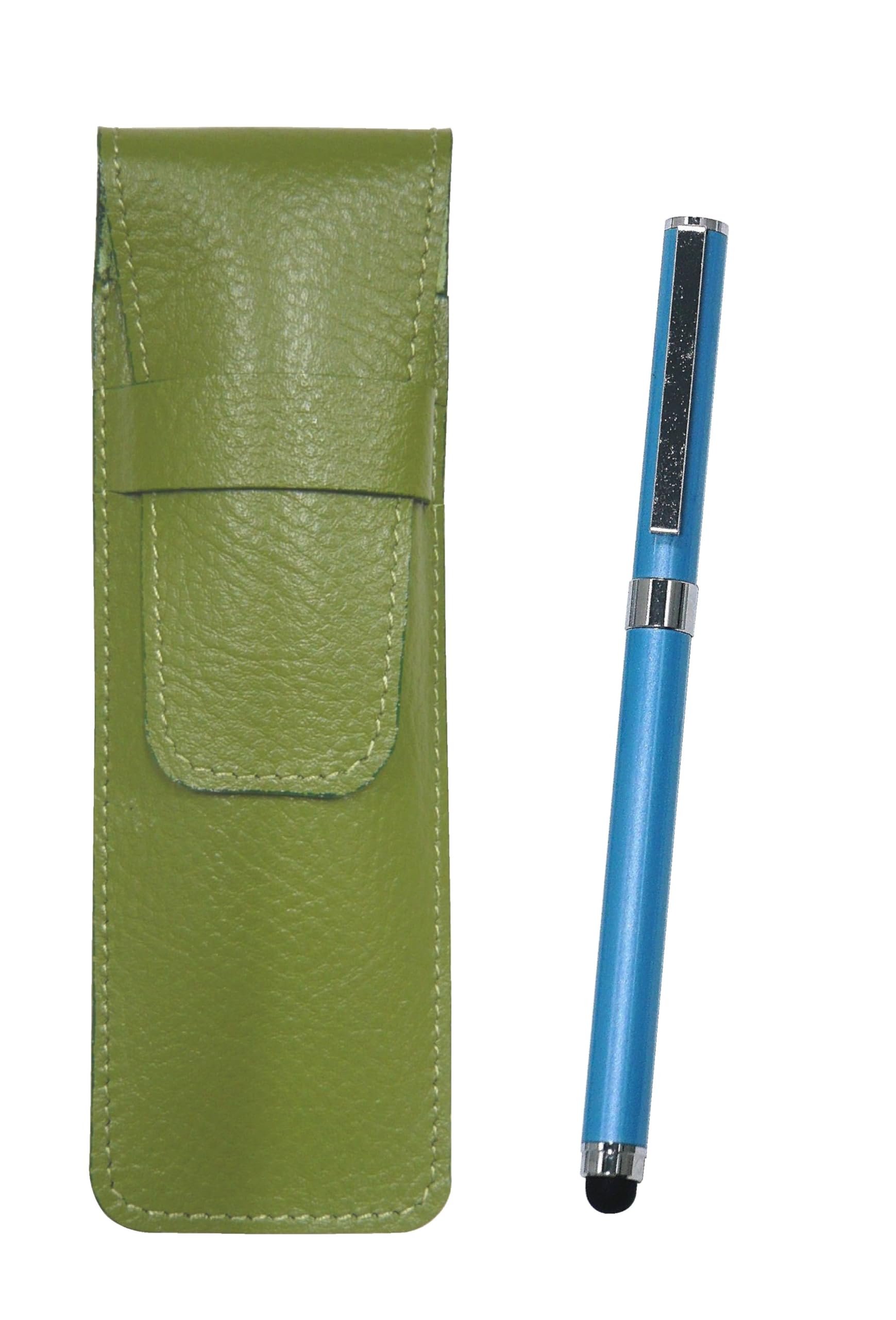 

Grained leather pen case with smartphone touch function and metal cap ballpoint pen extra set yellow-green (blue) SASKI-QSJW700-L