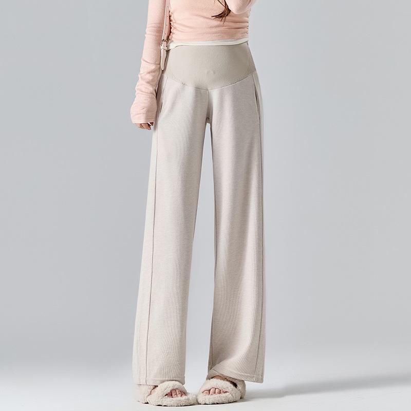 Spring 2025 Maternity Wide-Leg Pants: Adjustable Tummy Support, Casual Straight-Leg Fit Suitable as Outerwear.