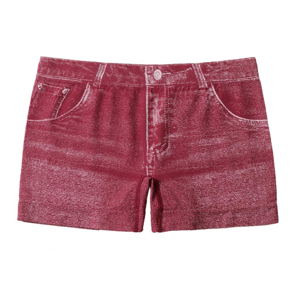 Women Imitation Denim Short High Stretchy Leggings Short Jeans with Pockets Tight Fitting Summer Shorts Daily Wear