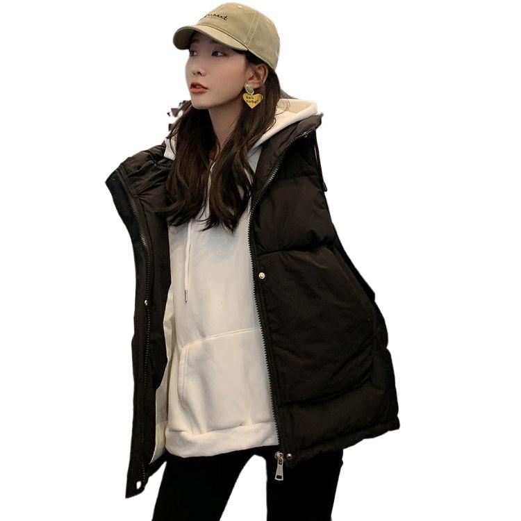 Dámská prošívaná vesta s kapucí - Nová módní krátká volná vesta na podzim/zimu 2023