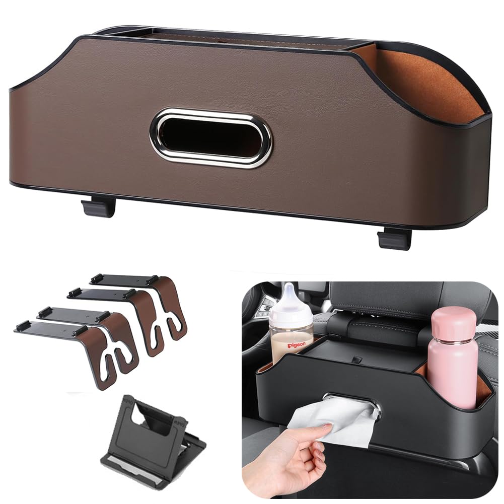 Multifunctional Car Drink Holder for Back Seat Back Storage Tissue Car Seat PU Easy Car Accessories Seats, Box, Box, Hook, Leather, Waterproof,