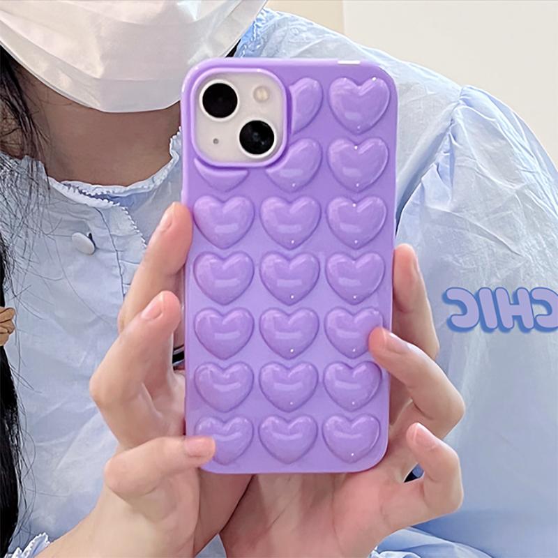 Cute 3D Love Heart Case For iPhone 17 Air 14 13 12 11 15 Pro Max 16 Plus Cartoon Candy Color Back Cover For 12 13 Mini Cases