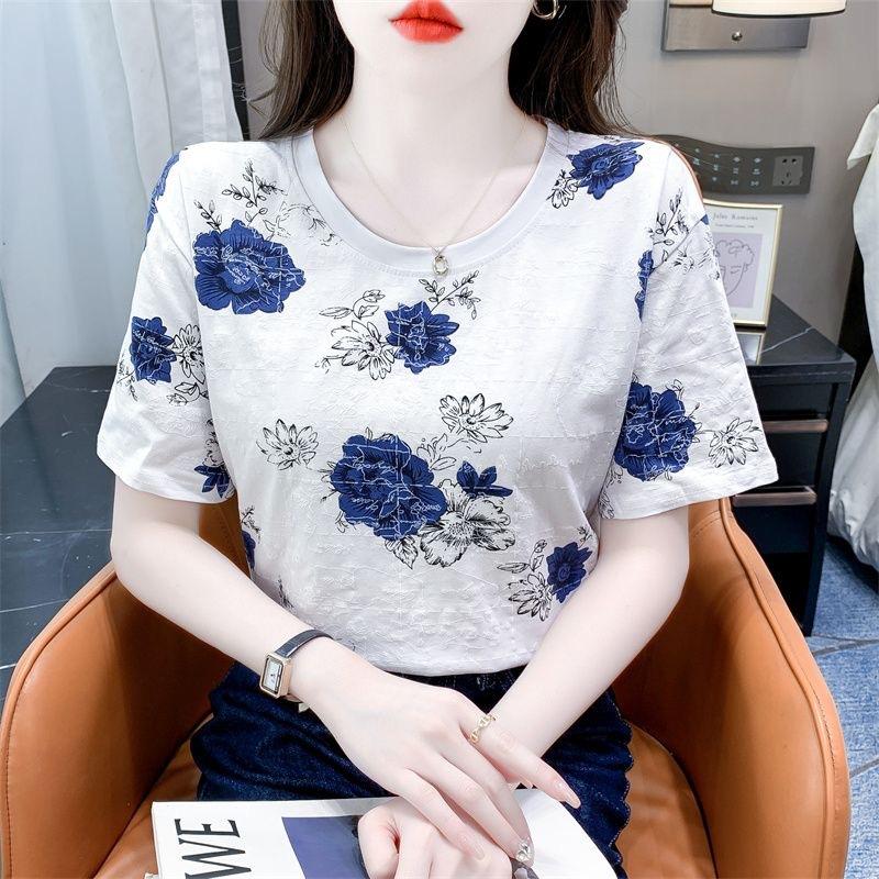 Women Summer Short Sleeve O Neck Gradient Color Letter Printed Fashion Cotton T Shirt Top