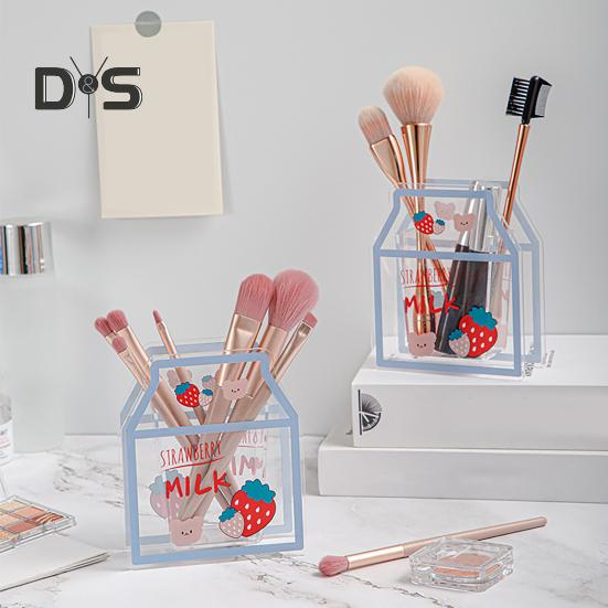 Průhledný akrylový držák na tužky Kreslený tvar mléka/medvěda Stolní úložný box Organizér na štětce na make-up pro domácí kancelář školní potřeby