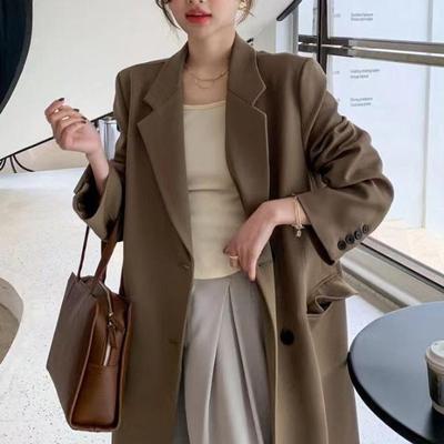 Blazer Trench Coat Long Style Coréen Casual Amincissant pour Femmes Printemps/Automne 2025
