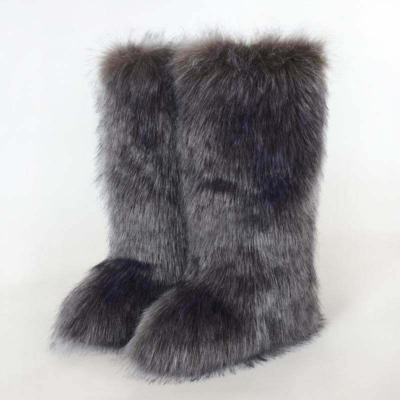 Ladies Winter Faux Fur Raccoon Hairy Boots Snow Boots Shoes