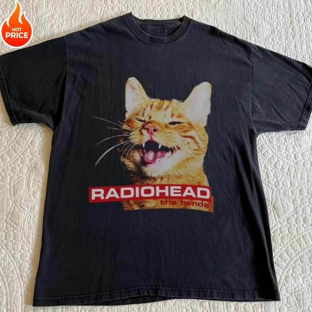Radiohead Cat Pattern T-shirt, The Bends Band Pattern, Men's Y2K Band Pure Cotton T-shirt, Size S-4XL T-shirt