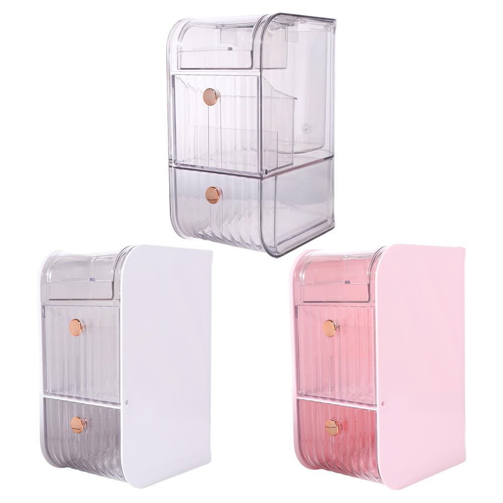 Plastic Cosmetic Storage Box Dustproof with Handle Makeup Storage Container Space Saving Stationery Storage Box Dormitory