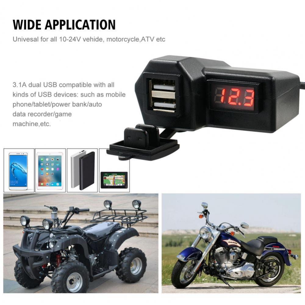 Waterproof Motorcycle USB Charger 2-Port + Voltage Display - Quick Charge 3.0 for Harley, Cruisers, Motorbike Accessories