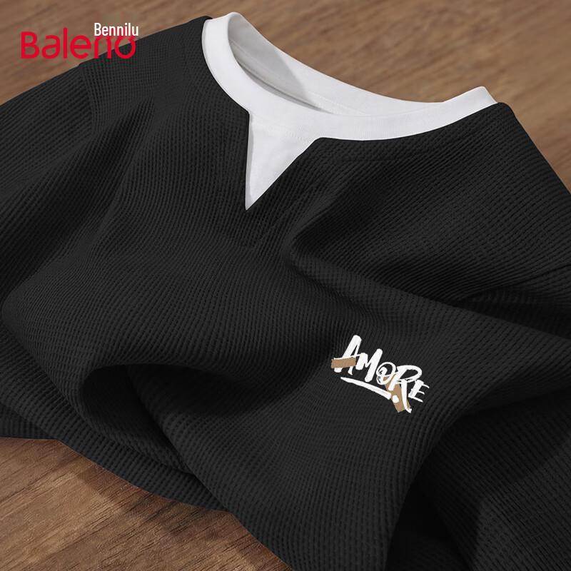 Baleno Men s Summer Waffle Knit Faux Two-Piece V-Neck Short Sleeve T-Shirt 2XL
