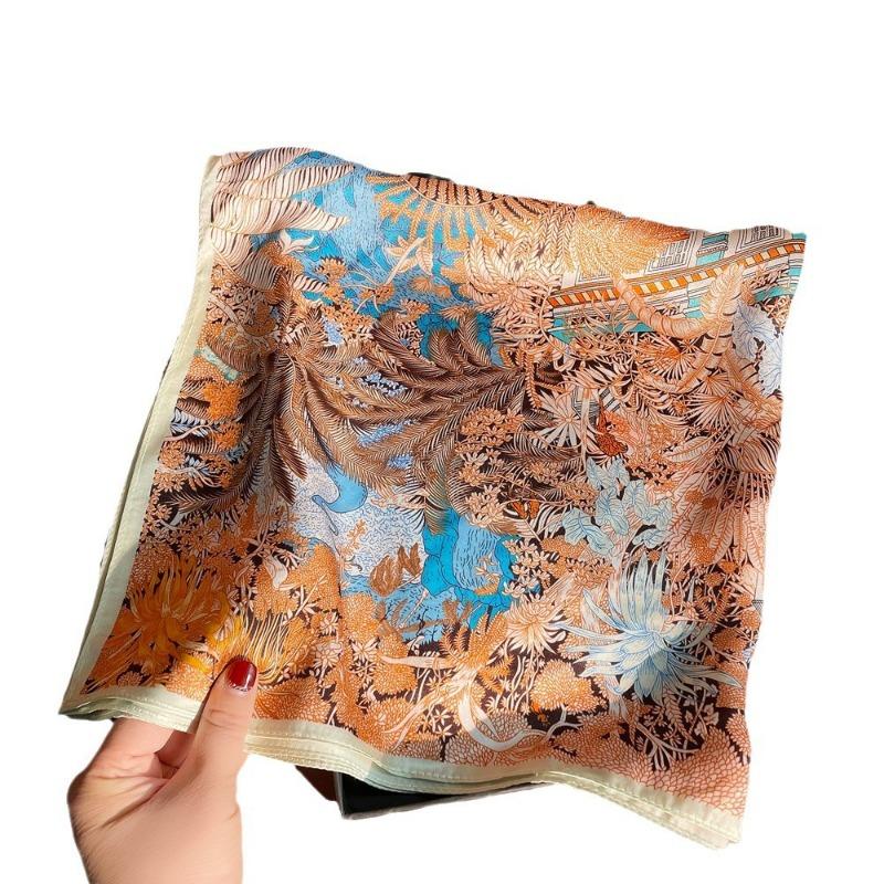 Spring mulberry silk printing new return to nature silk square scarf women's high-grade plain crepe satin silk gift