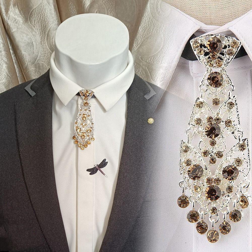 Unisex Crystal Necktie Metal Rhinestone Necktie Formal Business Ties Men Ties Women Necktie