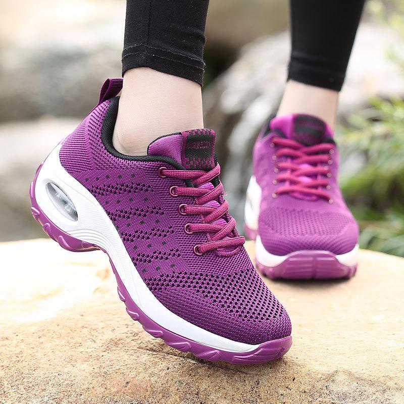 Spring New Style Of Flying Woven Thick Sole Lightweight And Versatile Lace-Up Dance Shoes Casual Shoes Comfortable And Anti-Slip