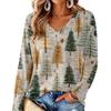 Women's V-Neck Long Sleeve Christmas Print Lightweight Blouse for Spring and Summer