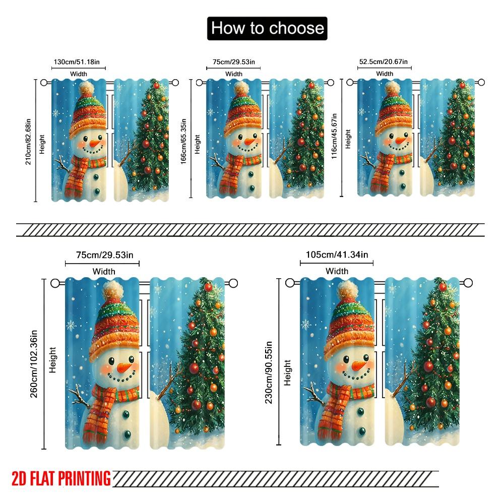 2pcs,2D Plane Printing Pattern Curtains Cute Snowman Christmas Tree_d (3) 100% Polyester (without Rod) All Seasons Perfect for