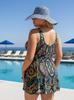 European & American Plus Size Slimming Two-Piece Tankini Swimsuit with Drawstring Skirt and Printed Briefs