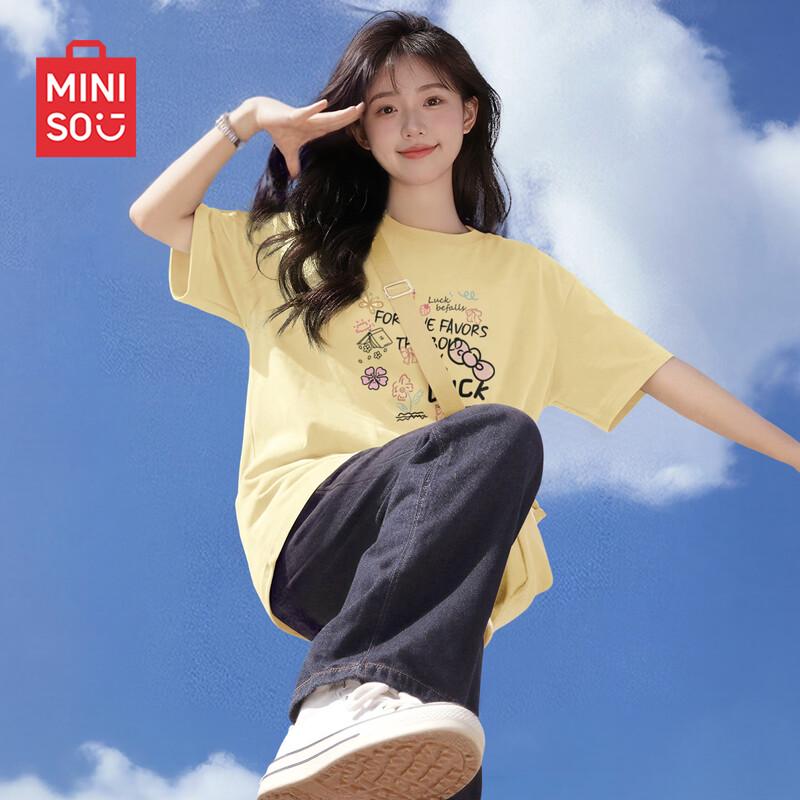 MINISO Women s Pure Cotton Round Neck Short Sleeve T-Shirt L