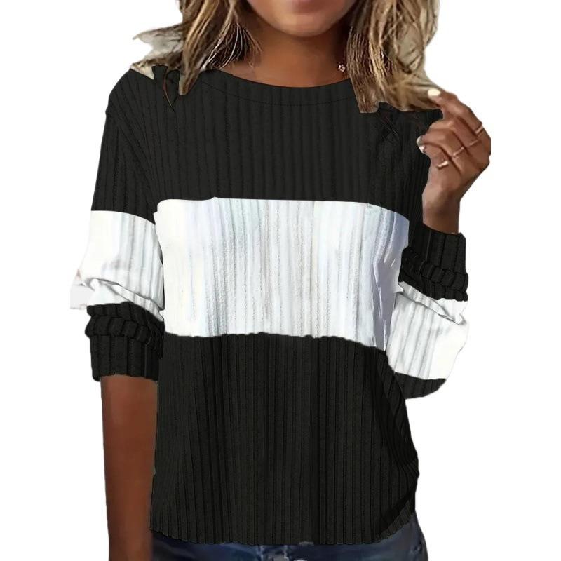 Women's Autumn Winter Woolen Patchwork Long Sleeve T-shirt Top