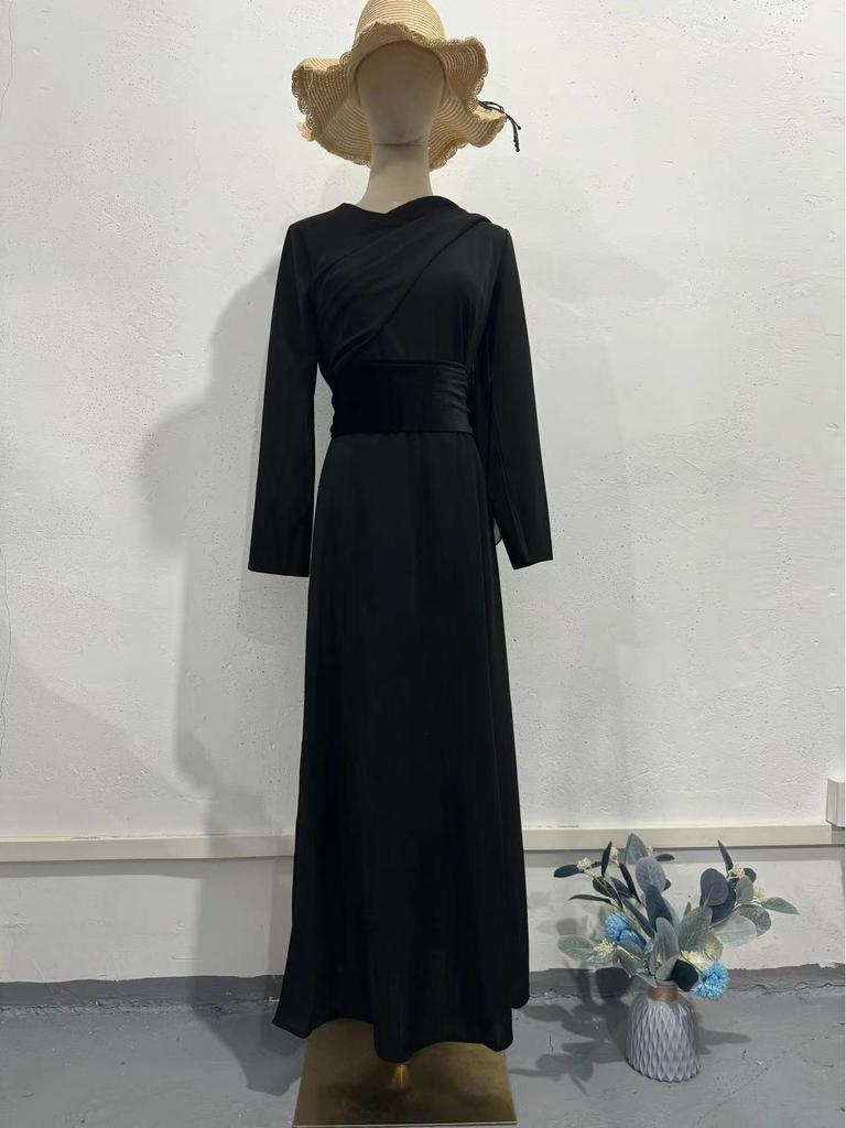 Rochie cu Șal din Catifea Toamna 2024: Mânecă lungă, Design splicing, Stil curte europeană și americană