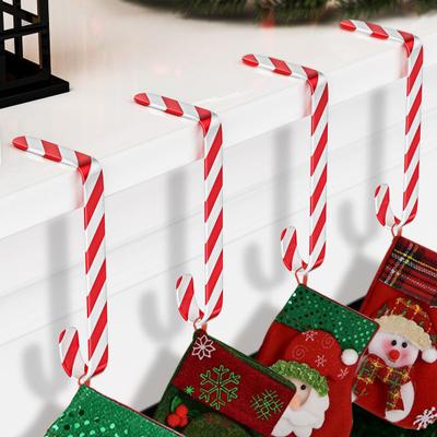 Christmas Stocking Hooks Mantel Xmas Stocking Hangers Candy Cane Design Non-Slip Stocking