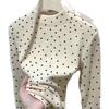 Girls' Polka Dot Velvet Long-Sleeve T-Shirt - Autumn/Winter High-Neck Top for Medium/Large Children