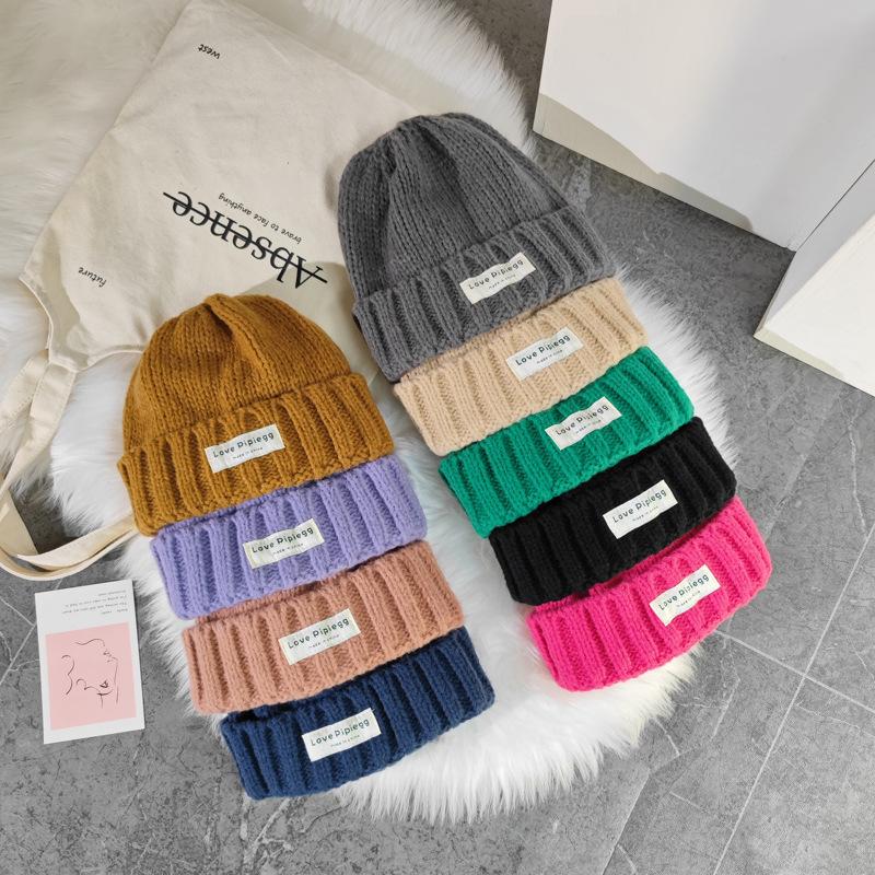 Hat women's winter wool hat big head circumference dome thread hat warm versatile purple thick thread loose knitted hat tide