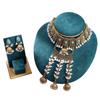Indian Ethnic Style Colored Diamond Bells, Pearl Necklace, Earrings, Two-piece Set, Retro Style Exotic Bridal Alloy Jewelry.